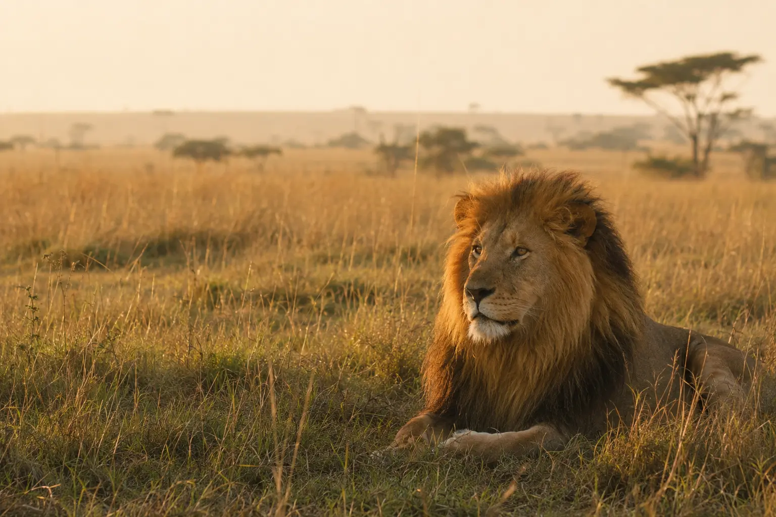 Male lion at first light in the Maasai Mara