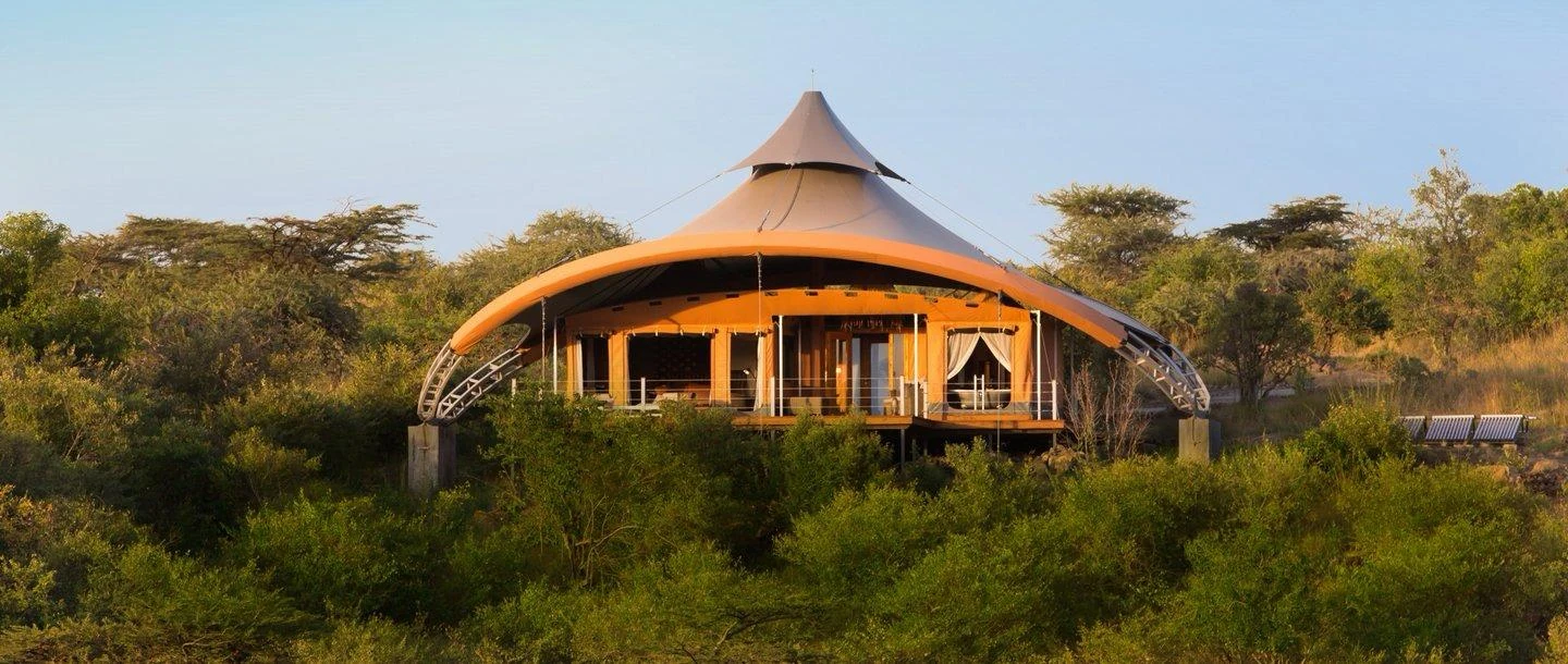 Completed Nashipai Mara River View Villa at golden hour in Lemek Conservancy